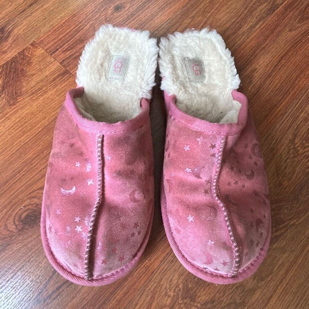 Pink UGG's slides slippers moon stars  size 7 pink suede shearling